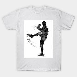 Baseball Boy Pitcher Black and White T-Shirt